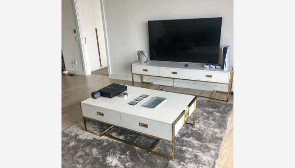 Combo white Gold TV stand and coffee table