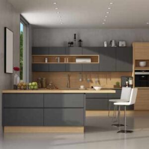 Kitchen island gray & Honey Maple