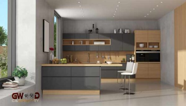 Kitchen island gray & Honey Maple