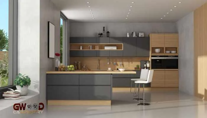 Kitchen island gray & Honey Maple