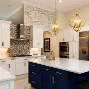 Kitchen island white & Black onyx