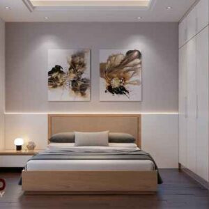 Modern Bedroom design. silk gray
