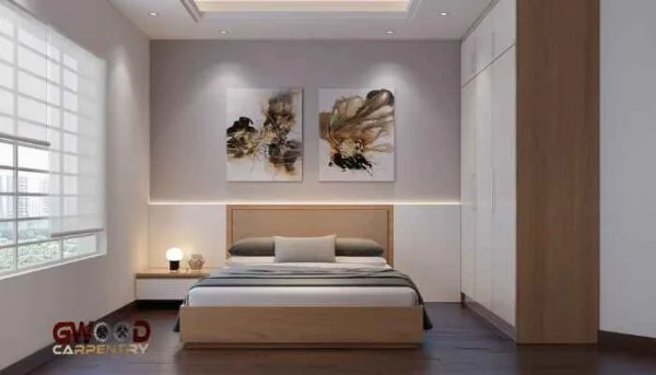 Modern Bedroom design. silk gray