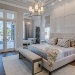 Modern Bedroom design. silk gray & white