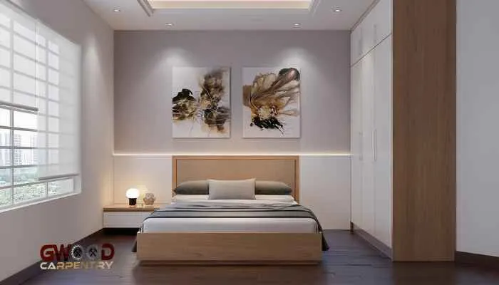 Modern Bedroom design. silk gray