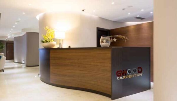 Modern reception desk design chestnut