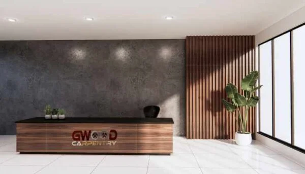 Modern reception desk design Fruitwood