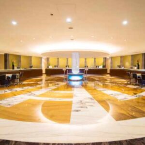 Modern reception desk red alder dark