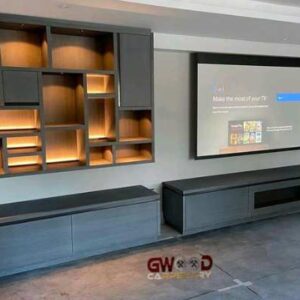 Modern floating tv wall unit blue gray