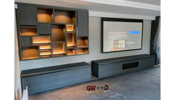 Modern floating tv wall unit blue gray