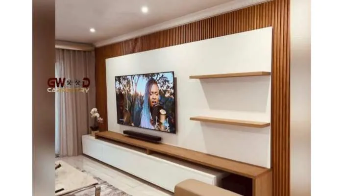 modern wall unit white amber varnish