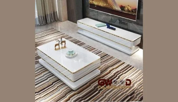 Chic white and gold combo set featuring a coffee table and TV stand