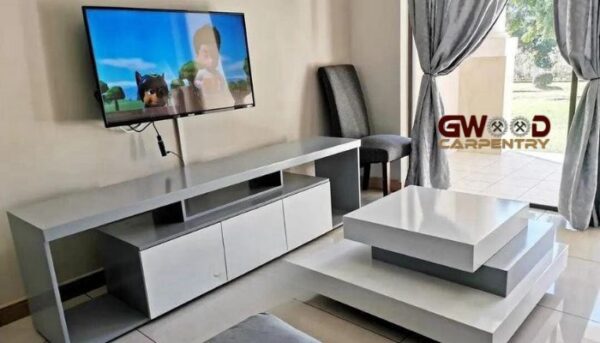 Coffee Table and TV Stand Set in modern grey and white